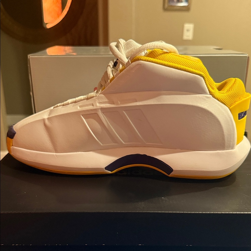 Adidas Men's White and Yellow Sneakers. Crazy 1